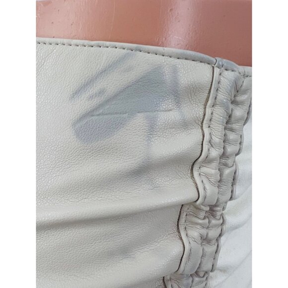 maniere de voir Beige Cream Ruched Vegan Leather Mini Skirt - Picture 12 of 16
